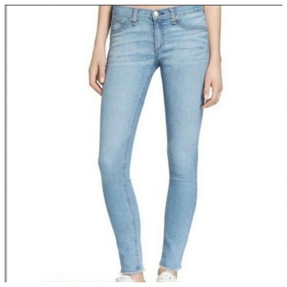 Rag & Bone Raw Hem Frayed Cuff Skinny Jeans in Blue Cln Birdie Skinny Jeans - Picture 1 of 6